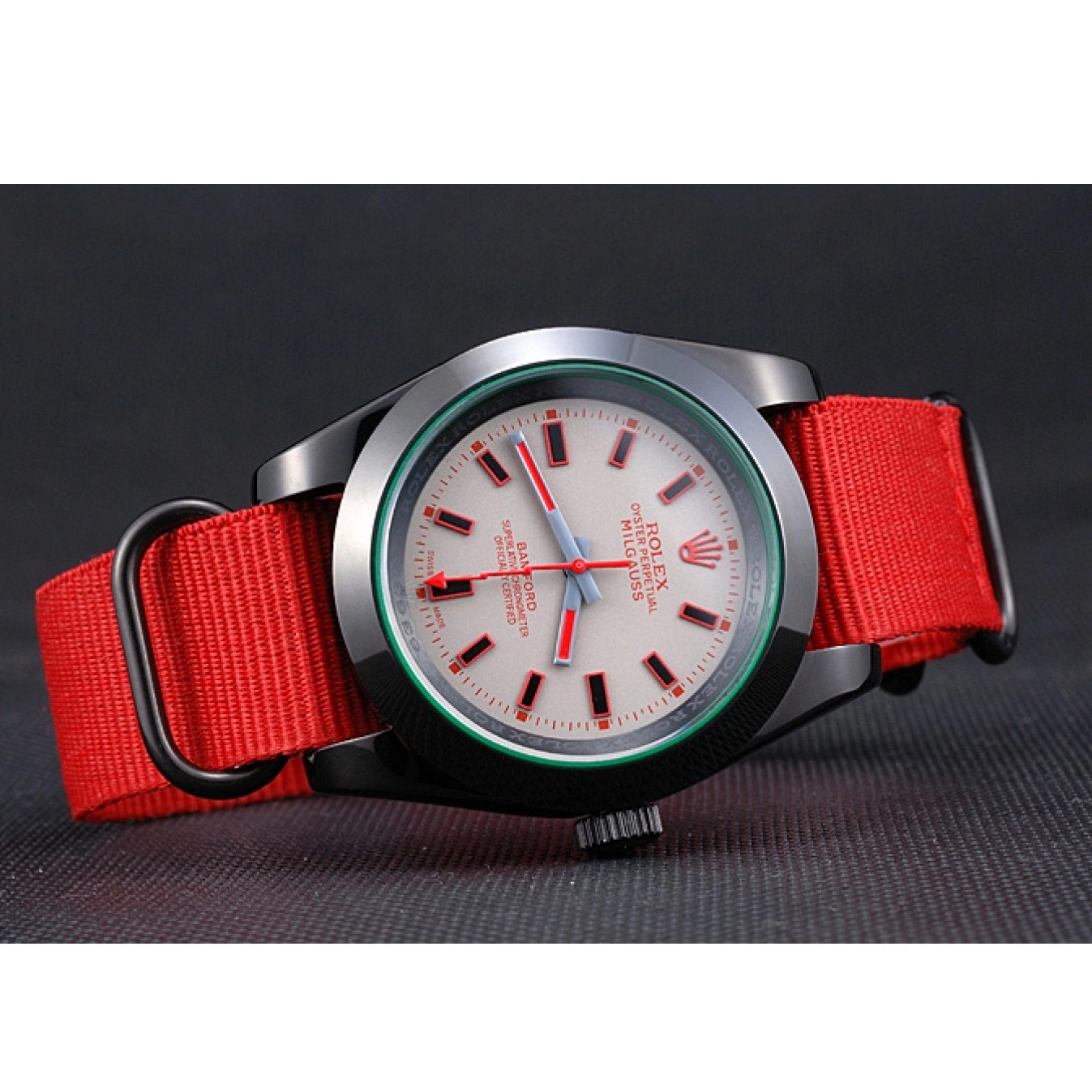 Aaa replica watch Nylon 622002 Red Milgauss Strap Rolex Bamford 0715
